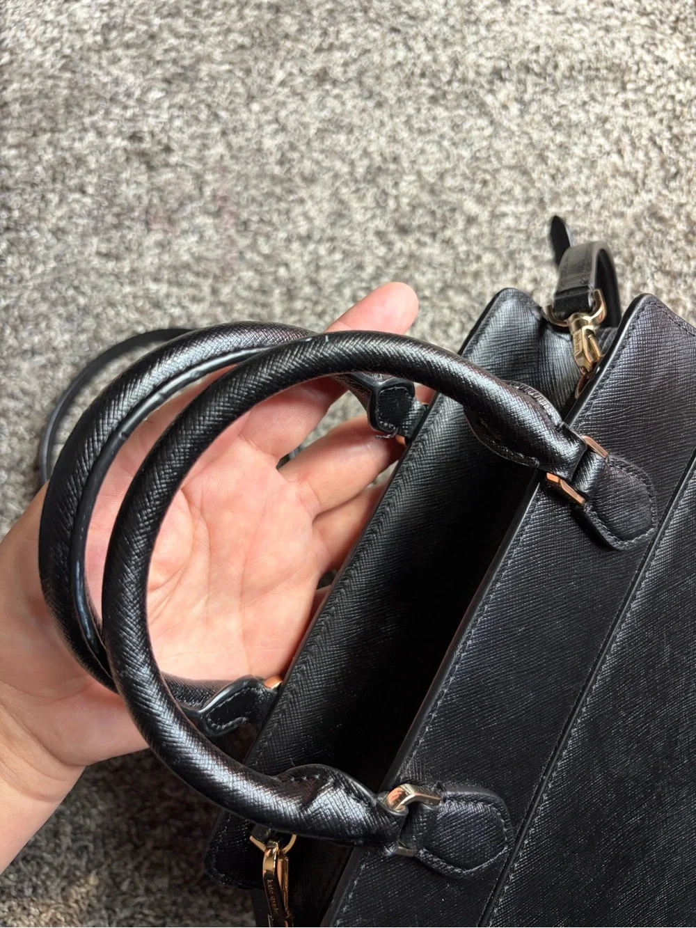 kate spade Black Saffiano Leather Mini Satchel with Gold Logo